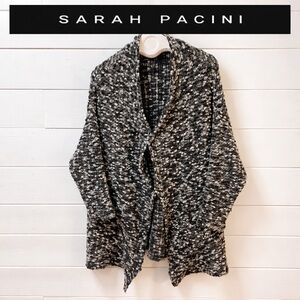 SARA PACINI Black & White Textured Wool Cardigan – One